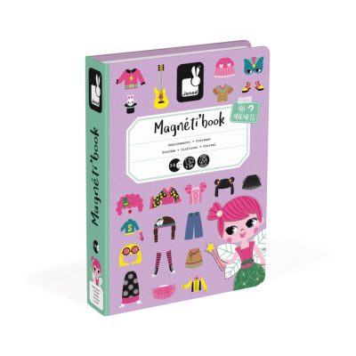 Janod magnetibook kutija sa magnetima Obuci devojčicu. Cilj igre je od magneta koji se nalaze u kutiji složiti životinju sa slike.