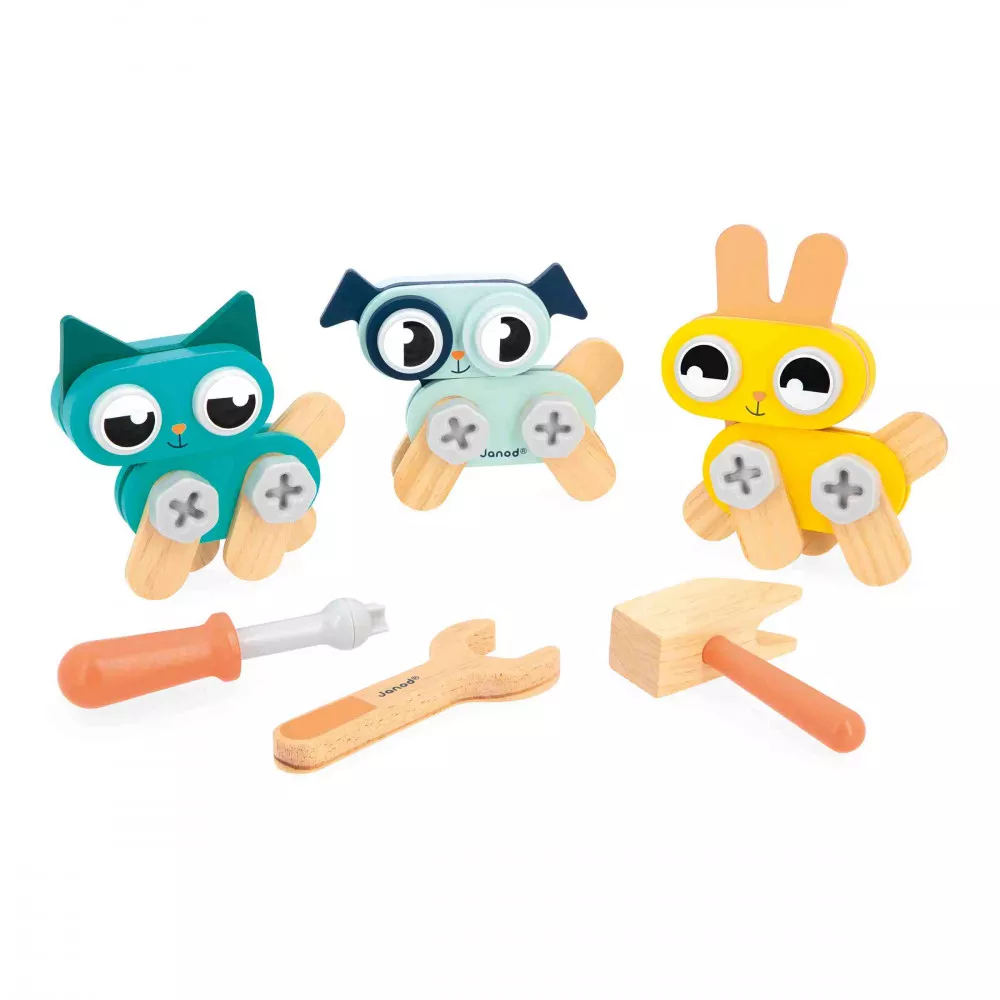 janod-Brico'Kids - Napravi sam, male životinje-gradska-beba-1 Sastavite 3 drvene životinje uz Brico'Kids set za sklapanje! Idealno za decu 3+ godina, ovaj DIY komplet razvija motoriku i kreativnost. Uživajte u igri s FSC™ drvetom!